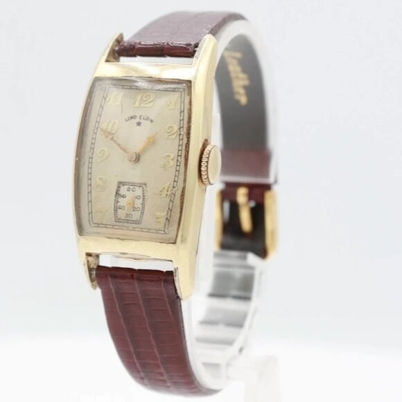 Vintage Lord Elgin Tonneau Deco Men's Mechanical Wristwatch 14k Gold Filled - Picture 1 of 5